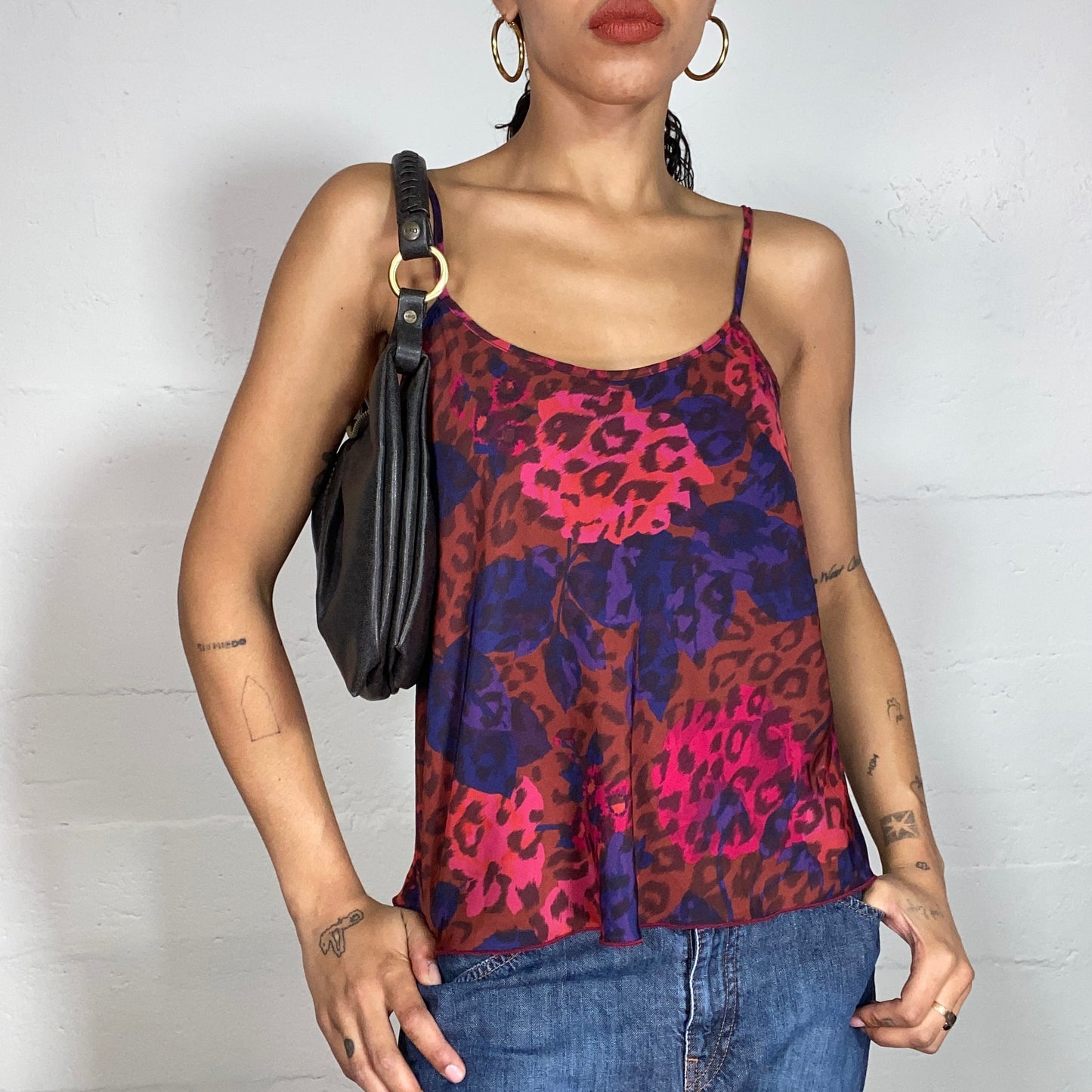 Vintage 2000's Funky Garnet & Blue Top with Animal and Floral Print (S/M)