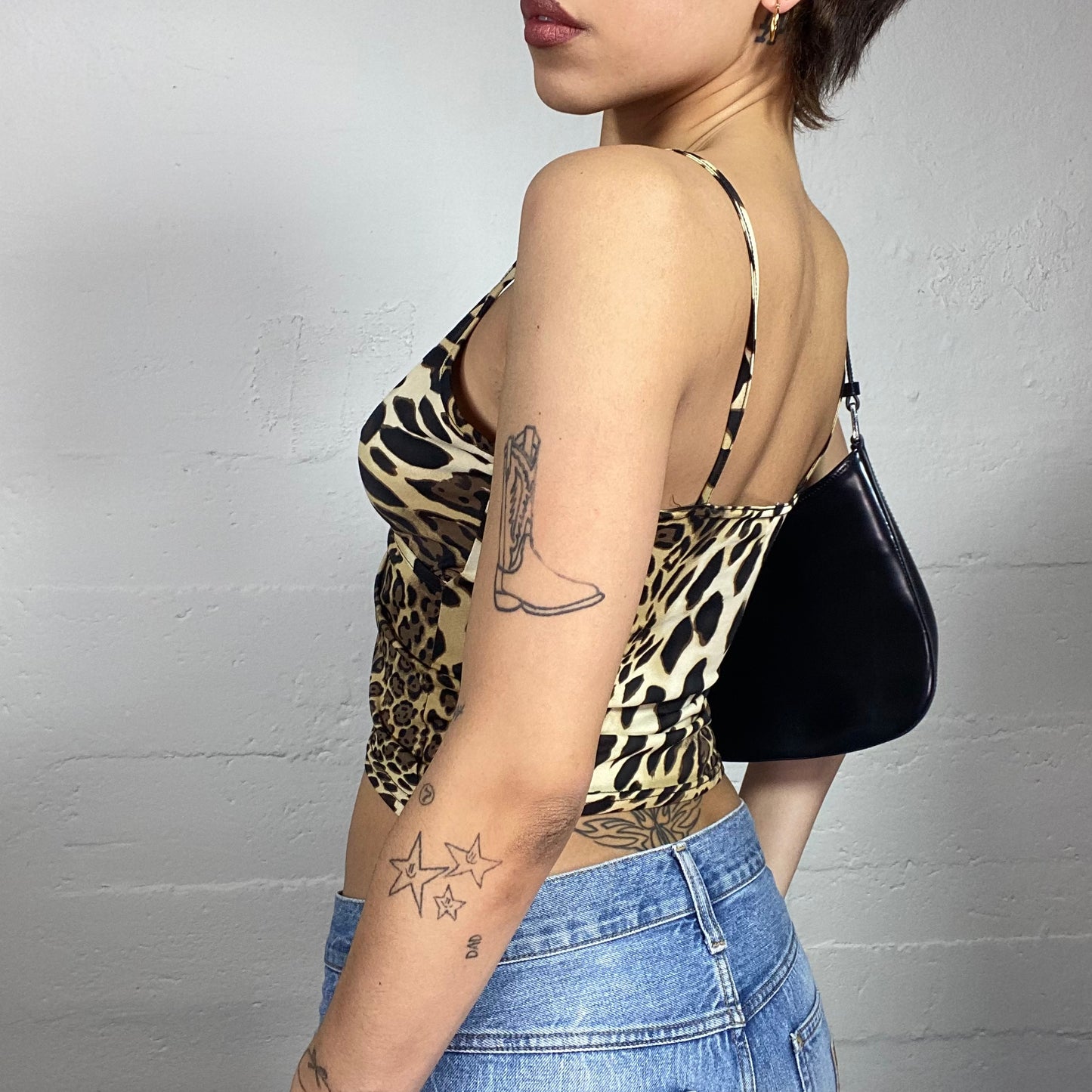 Vintage 2000's Scary Spice Brown Crossed Top with Cheetah Print (S)