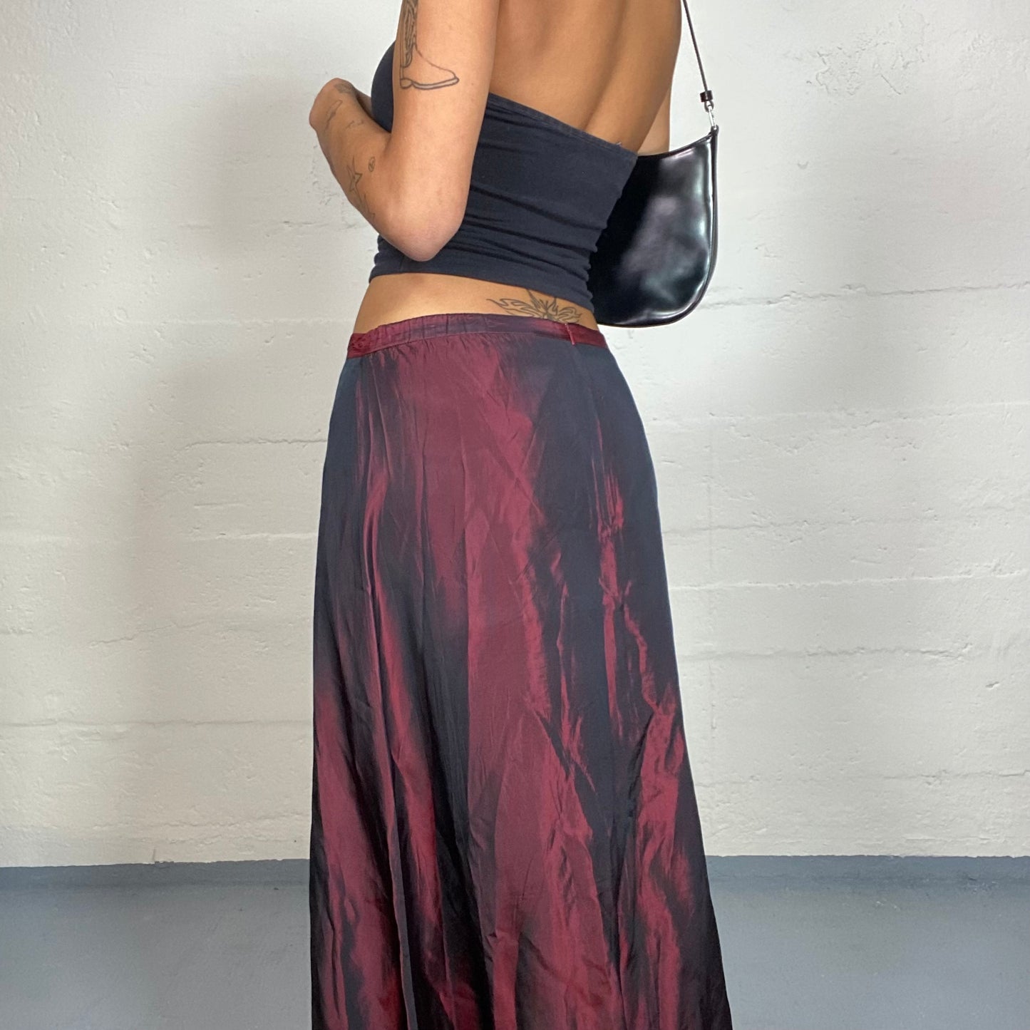 Vintage 90's Vampy Girl Burgundy Maxi Skirt with Iridescent Material (S)