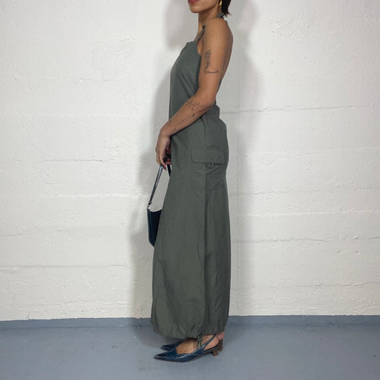 Vintage 90's Archive Khaki Maxi Cargo Dress (S/M)