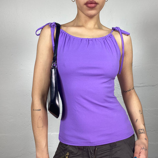Vintage 2000's Morgan Downtown Girl Purple Top with Lace Up Straps Detail (S)