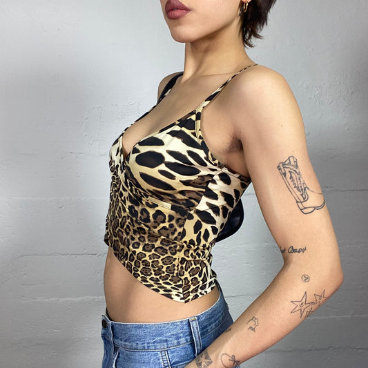 Vintage 2000's Scary Spice Brown Crossed Top with Cheetah Print (S)