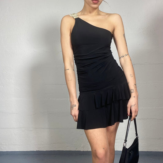 Vintage 90's Clubwear Black One Shoulder Dress with Strass Detail (S)