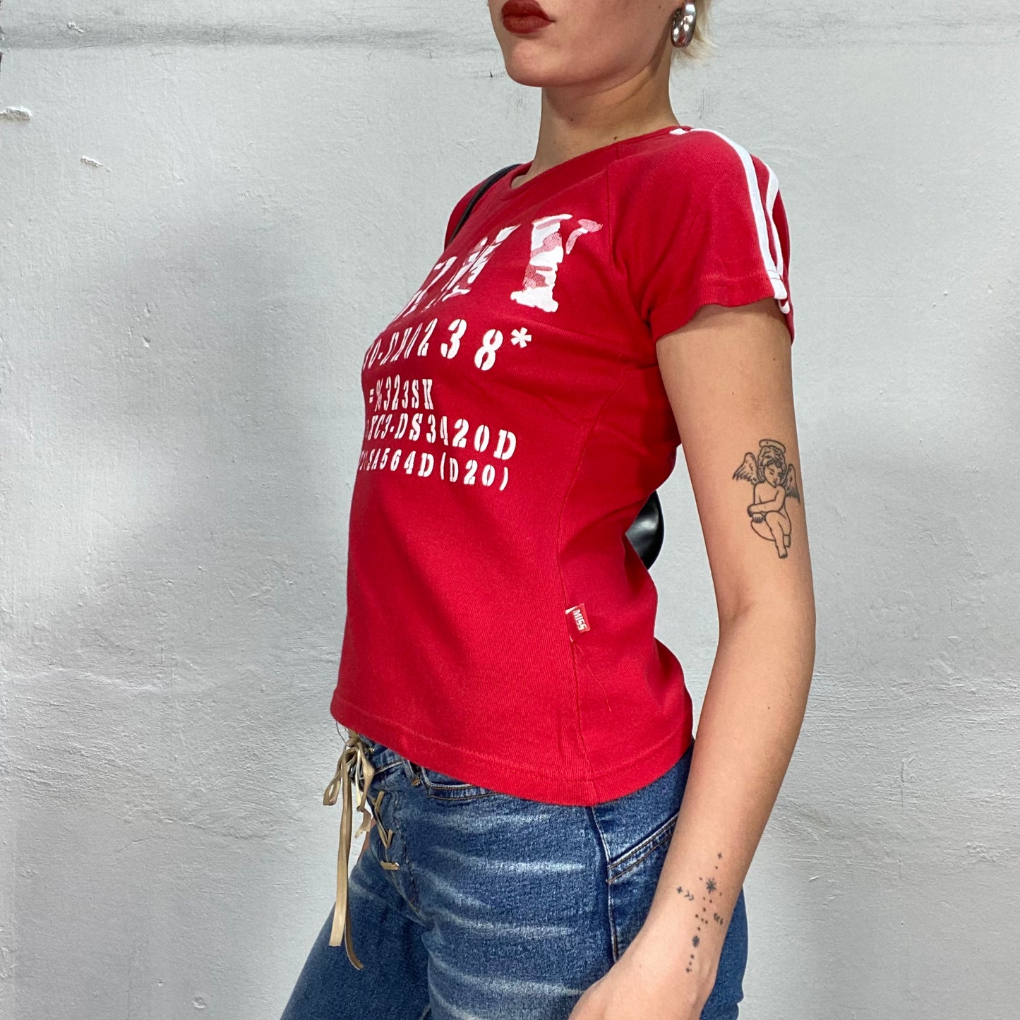 Vintage 90's Streetwear Red Top With White "Army" Typography Print (S/M)