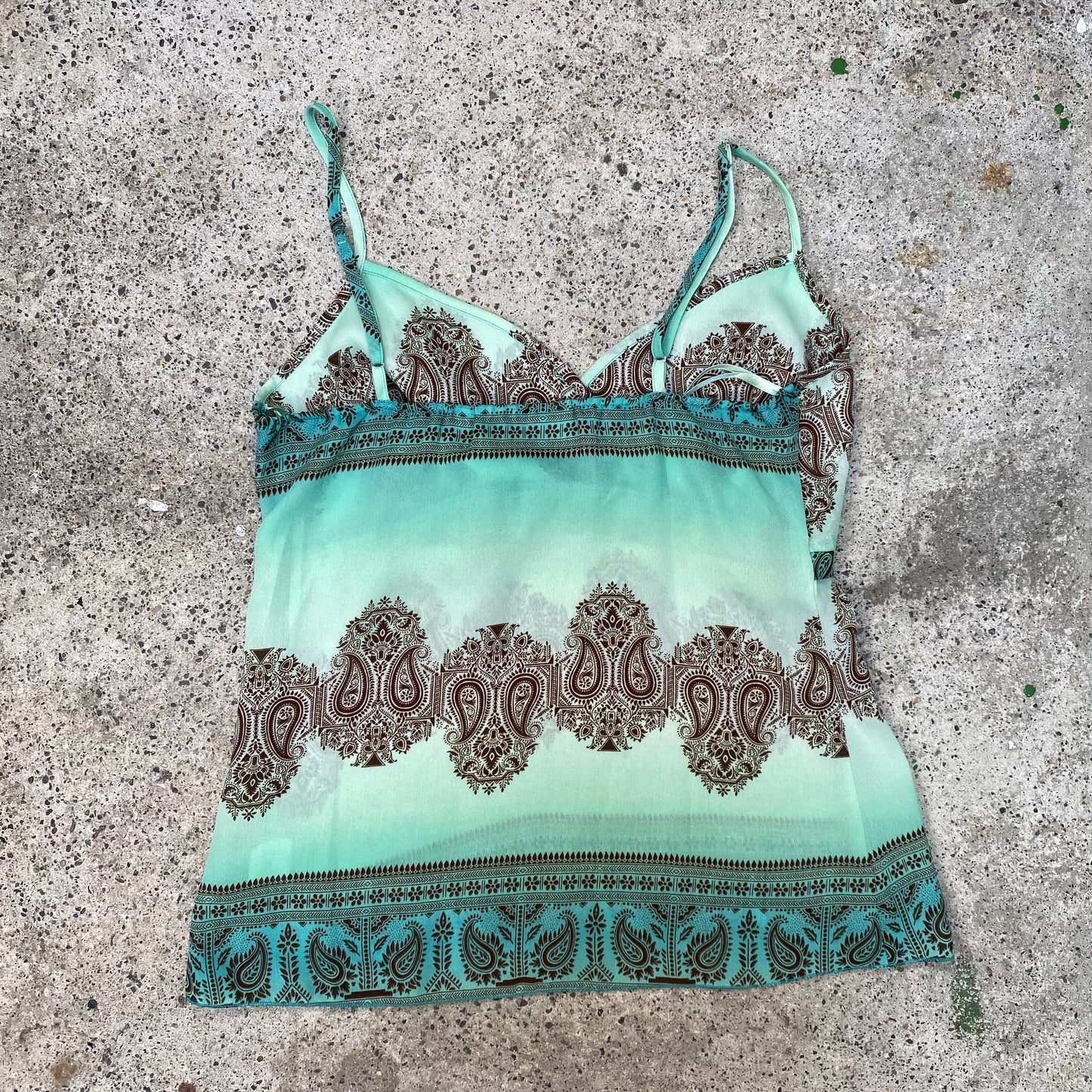 Vintage 2000's Indie Turquoise Top with Paisley Print (XS)