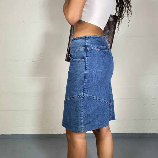 Vintage 90's Model Off Duty Denim Midi Skirt (XS)