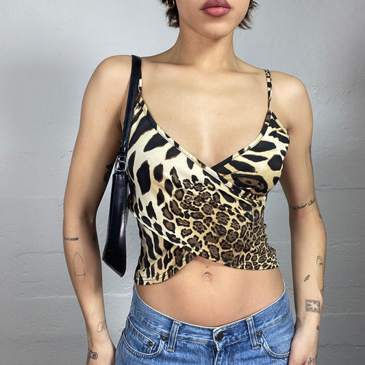 Vintage 2000's Scary Spice Brown Crossed Top with Cheetah Print (S)