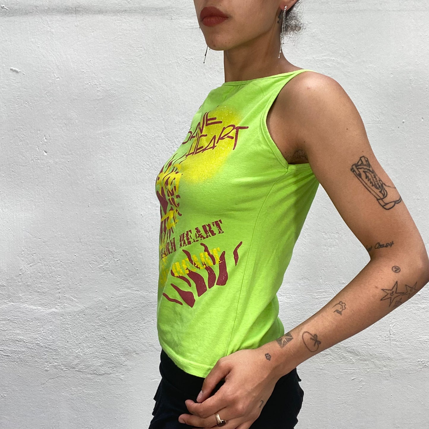 Vintage 2000's Summer Green Top with "Insane Heart" Print (S)