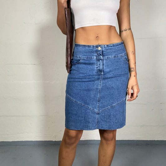 Vintage 90's Model Off Duty Denim Midi Skirt (XS)