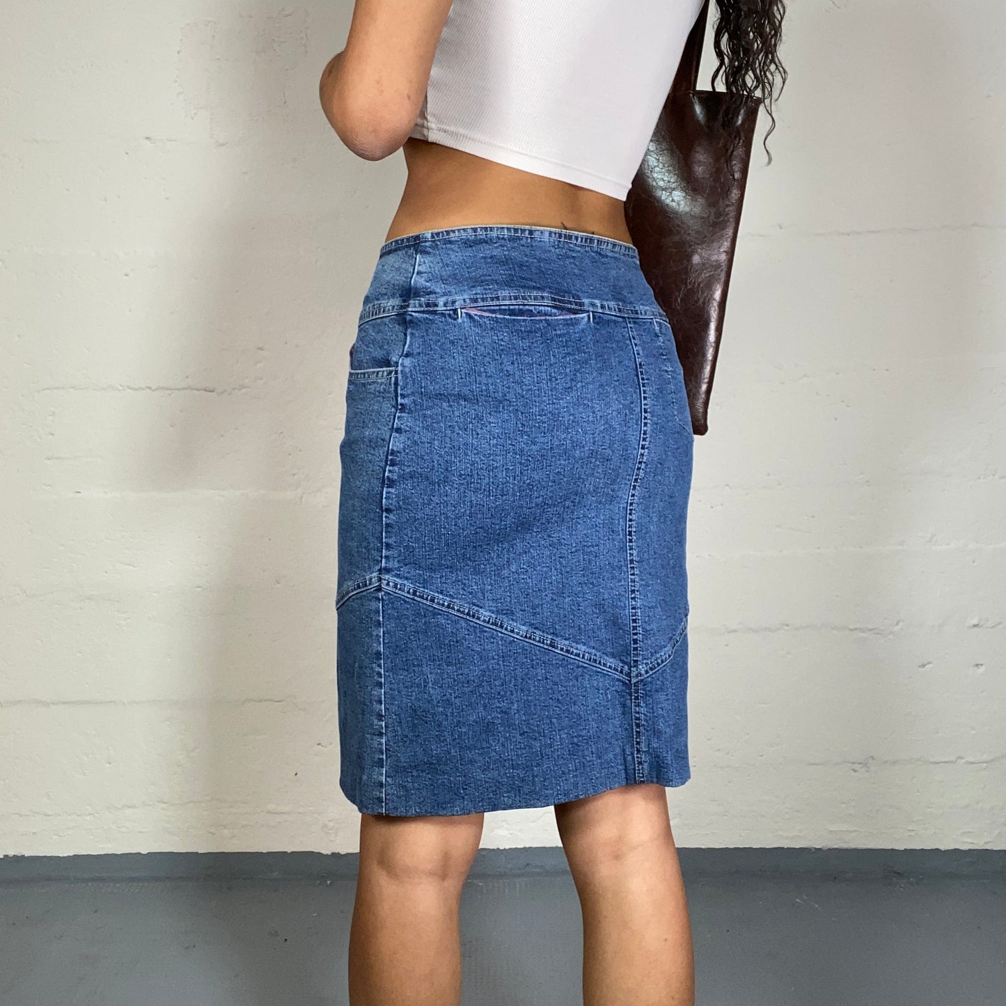 Vintage 90's Model Off Duty Denim Midi Skirt (XS)