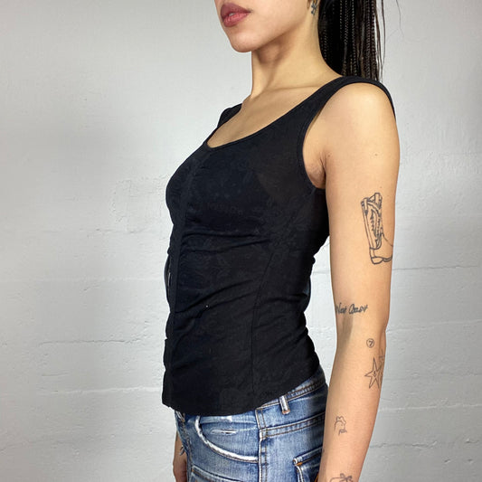 Vintage 2000's Rave Black Top with Ruched Front Detail (S/M)