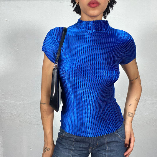 Vintage 2000's Funky Electric Blue Plissee Shirt (S/M)