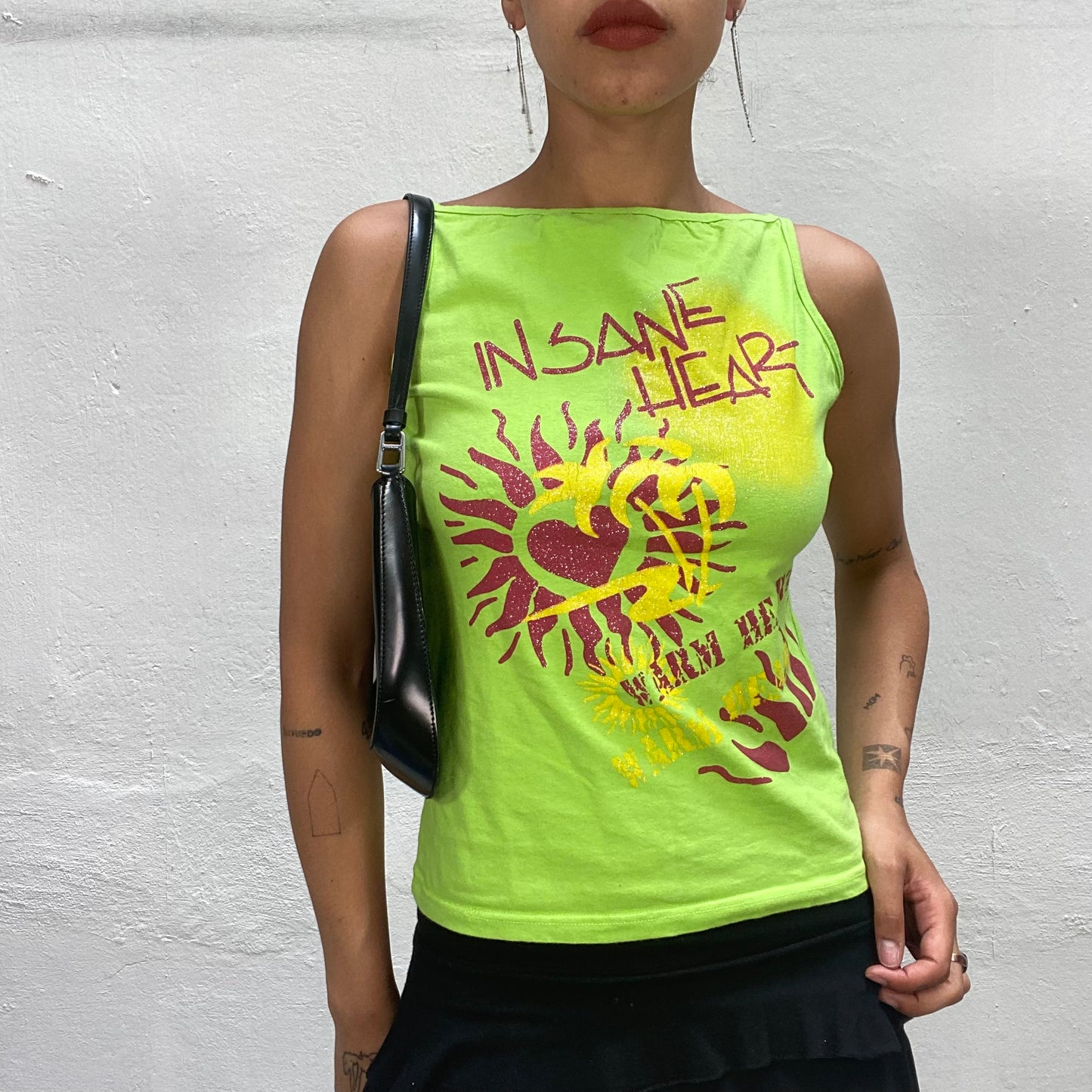 Vintage 2000's Summer Green Top with "Insane Heart" Print (S)