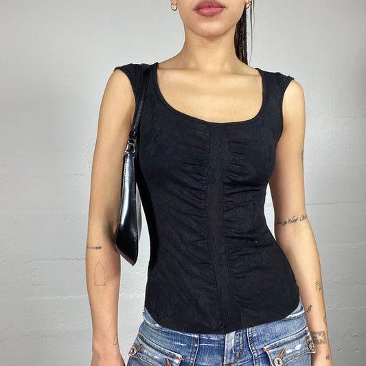 Vintage 2000's Rave Black Top with Ruched Front Detail (S/M)