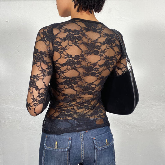 Vintage 90's Grunge Black Lace Longsleeve Top (S)