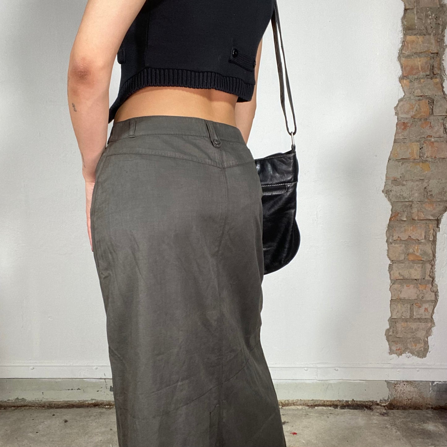 Vintage 90's Street Style Khaki Linen Feel Maxi Skirt (S/M)