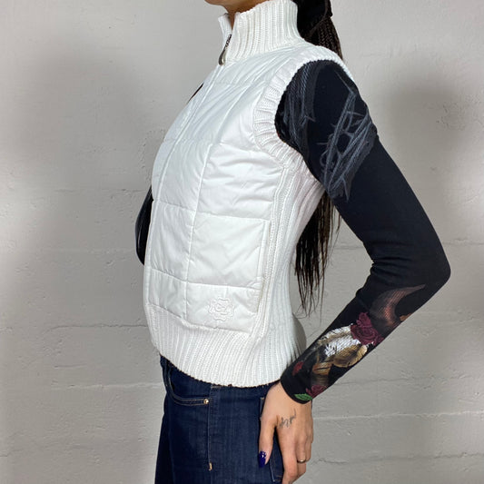 Vintage 2000's Horse Girl White Puffer Vest with Maille and Zipper Detail (S/M)