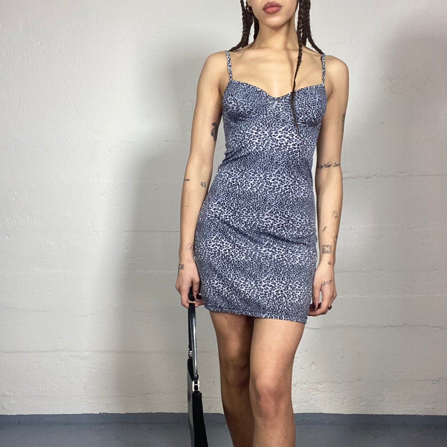 Vintage 2000's Festival Blue Mini Dress with Cheetah Print (S)