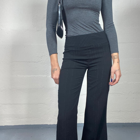 Vintage 2000's Office Black High Waist Pants with Boot Cut and Glitter Pinestripes Print (S)