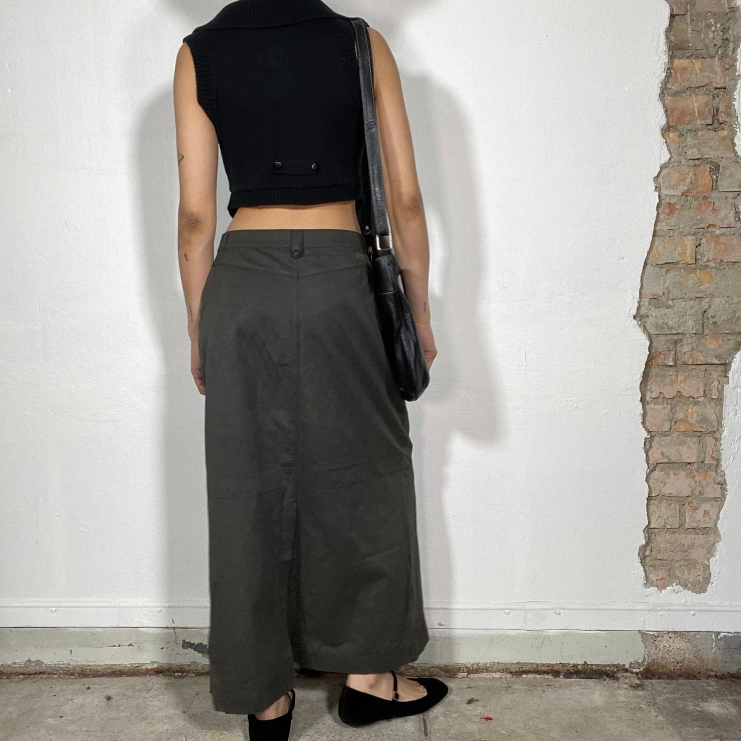 Vintage 90's Street Style Khaki Linen Feel Maxi Skirt (S/M)