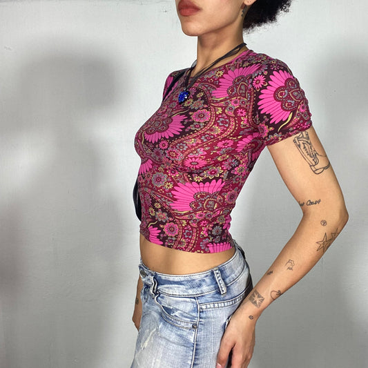 Vintage 90's Indie Pink Paisley Printed Baby Tee (S)