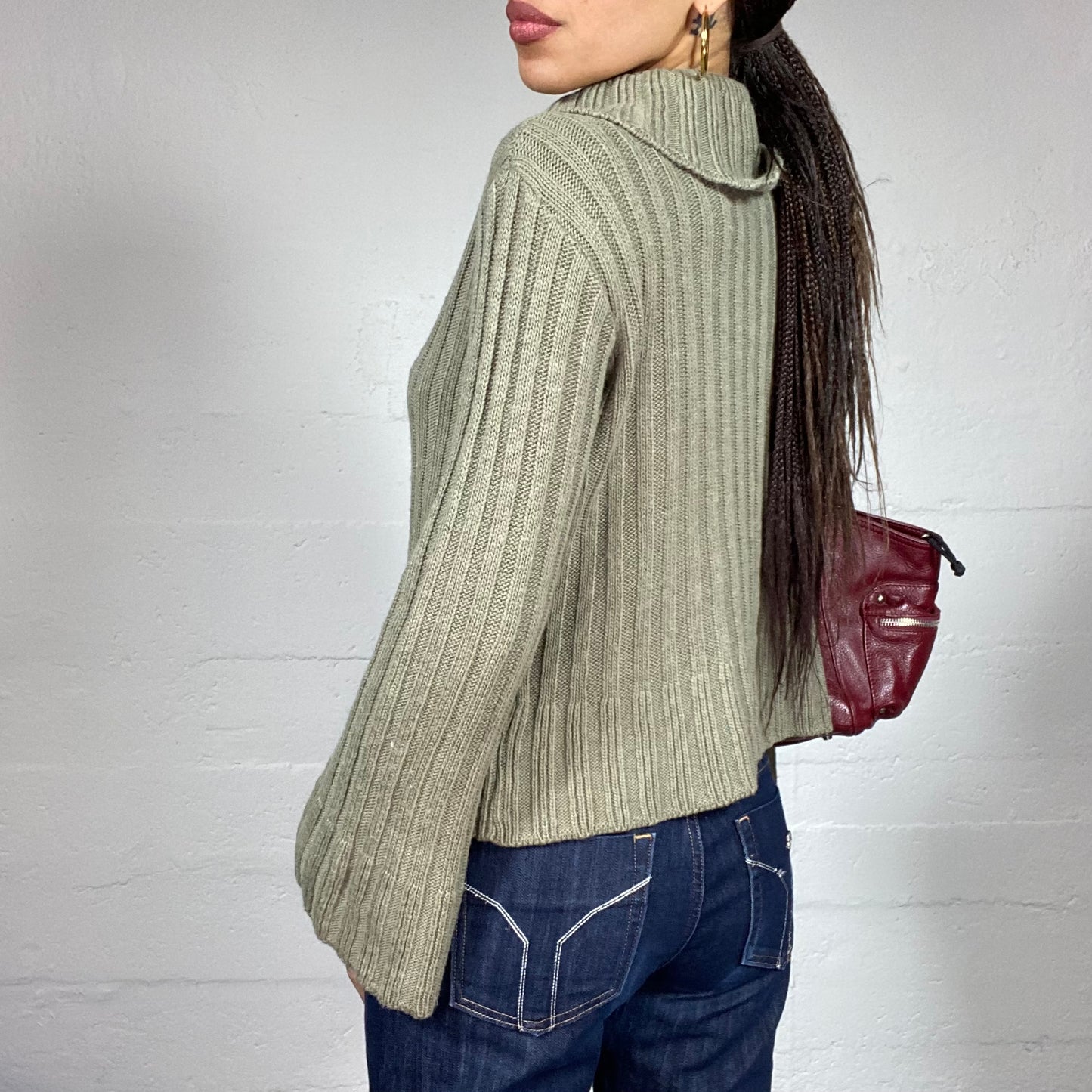 Vintage 90's Fairy Khaki Highneck Jumper with Adjusters Detail (S/M)