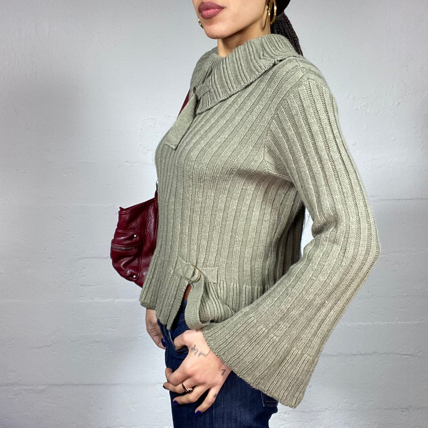 Vintage 90's Fairy Khaki Highneck Jumper with Adjusters Detail (S/M)