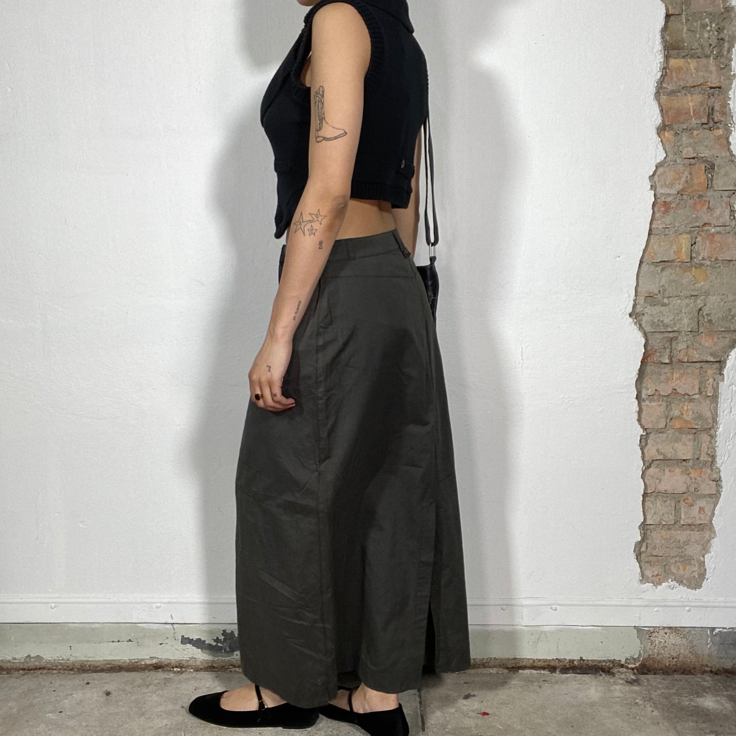 Vintage 90's Street Style Khaki Linen Feel Maxi Skirt (S/M)