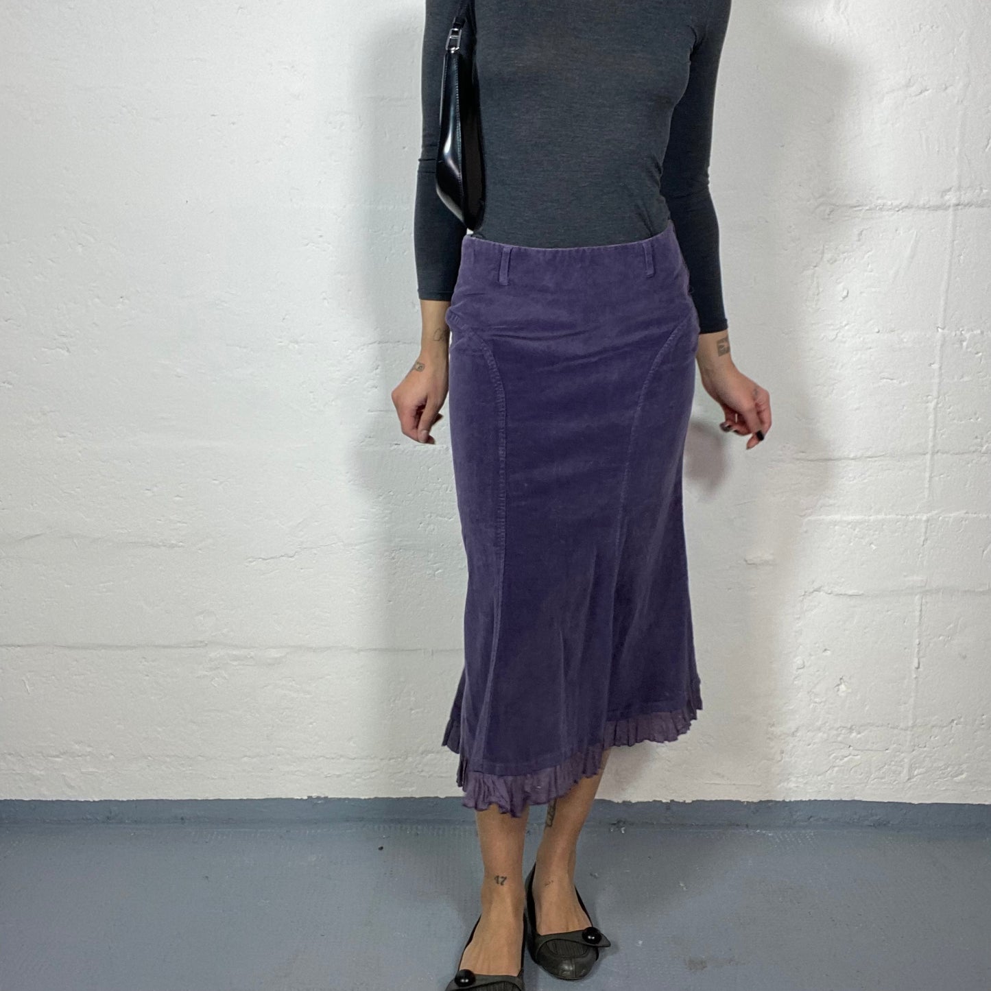 Vintage 90's Mermaid Purple Maxi Skirt with Volant Detail (M)