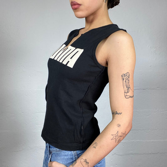 Vintage 2000's Puma Sporty Black Top with White Brand Name Print (S)