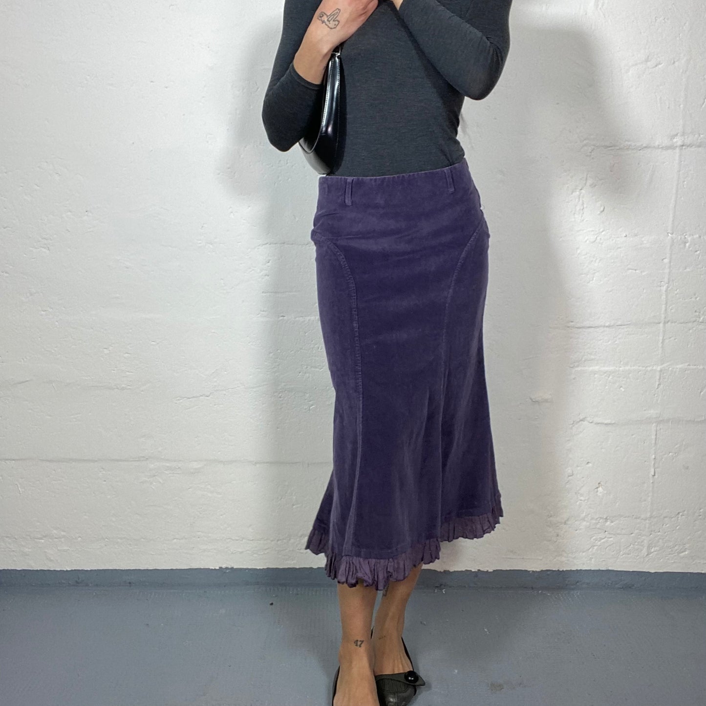 Vintage 90's Mermaid Purple Maxi Skirt with Volant Detail (M)