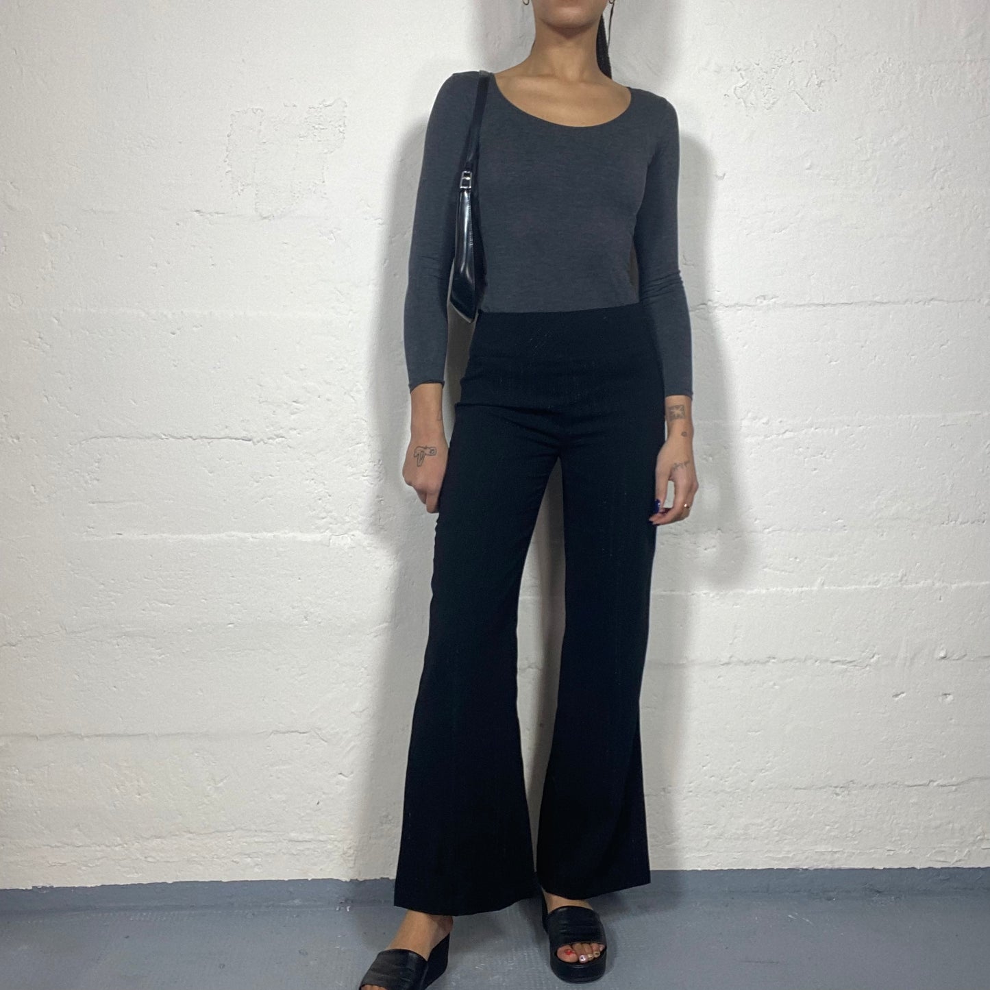 Vintage 2000's Office Black High Waist Pants with Boot Cut (S)