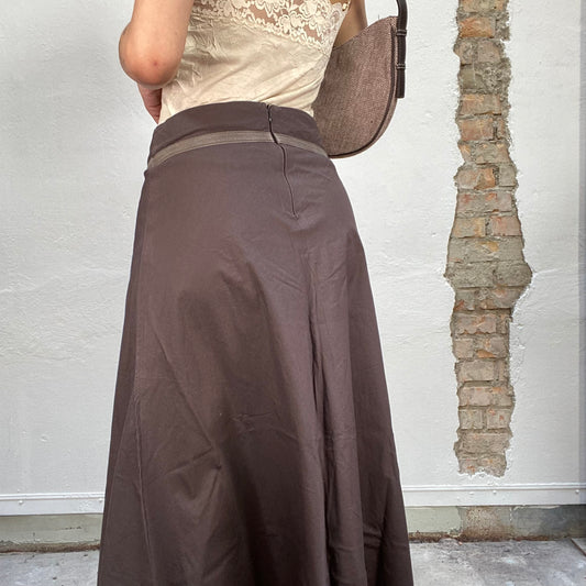 Vintage 2000's Grunge Brown Maxi Skirt with with Tie on The Front Detail (S)