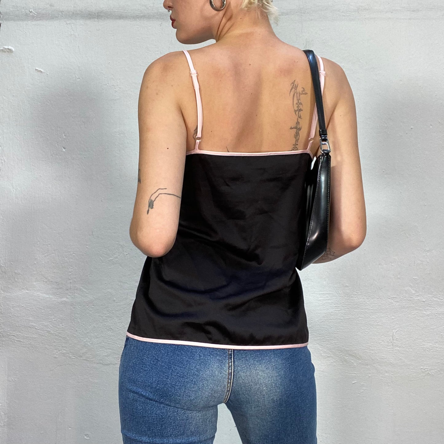 Vintage 2000's Babygirl Black Wrap Top with Minnie Mouse Pink Embroidery (S)