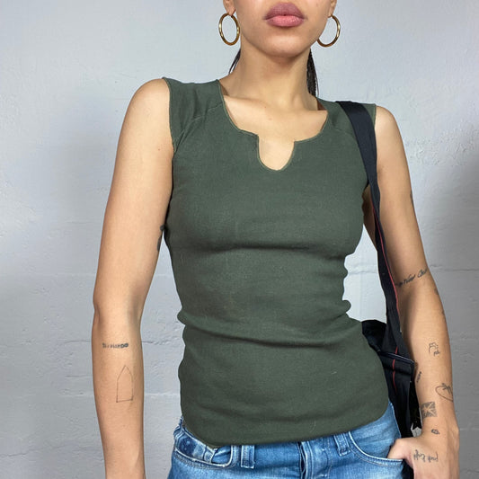 Vintage 2000's Rave Khaki V-Neck Top (S)