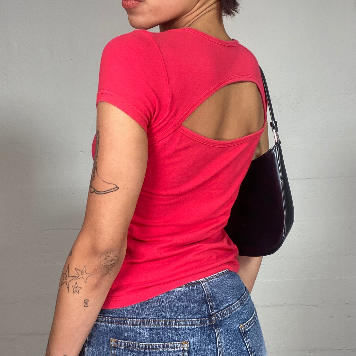 Vintage 2000's Downtown Girl Top with "Kisses for You" Rhinestones Detail and Open Back (S/M)