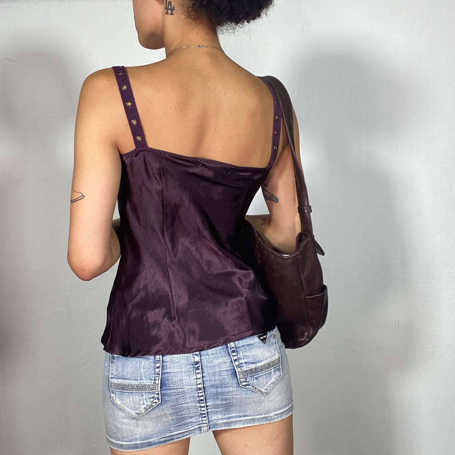 Vintage 2000's Grunge Purple Satin Top with Belt-Look Details (S/M)