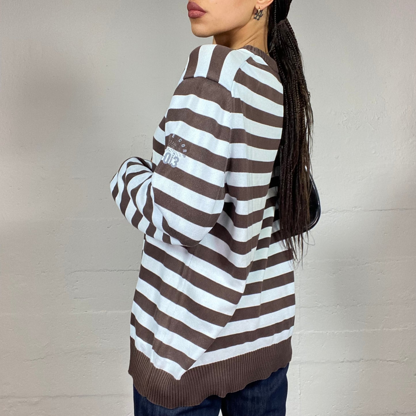 Vintage 2000's Joey Brown and White Thick Stripes Pullover (L)