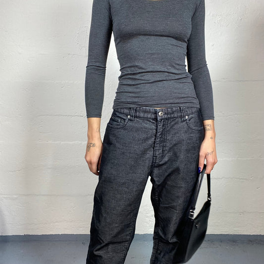 Vintage 2000's Archive Grey Low Waist Pants with Baggy Cut with Micro Stripes Denim Material (M)