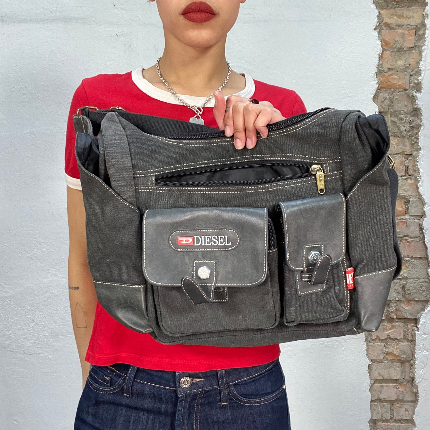 Vintage 2000's Diesel Grey Cargo Crossbody Bag