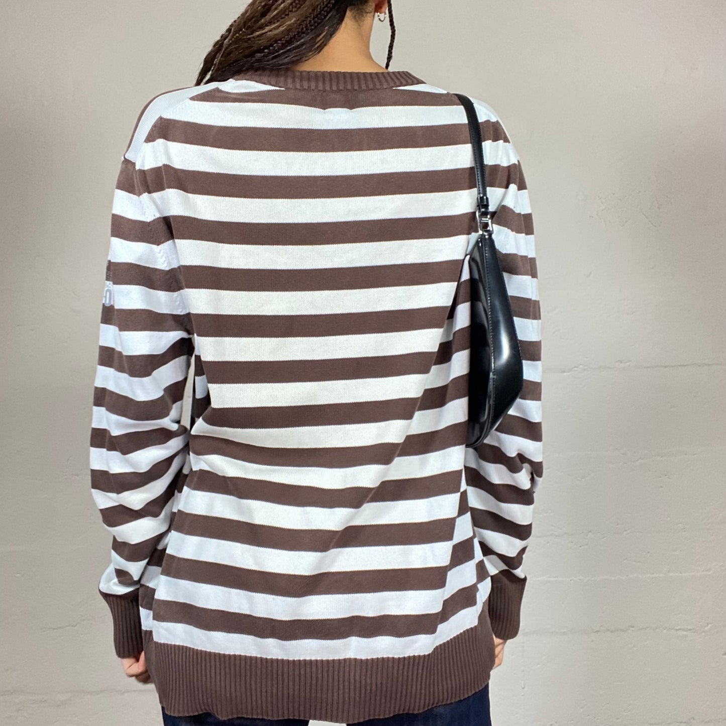 Vintage 2000's Joey Brown and White Thick Stripes Pullover (L)