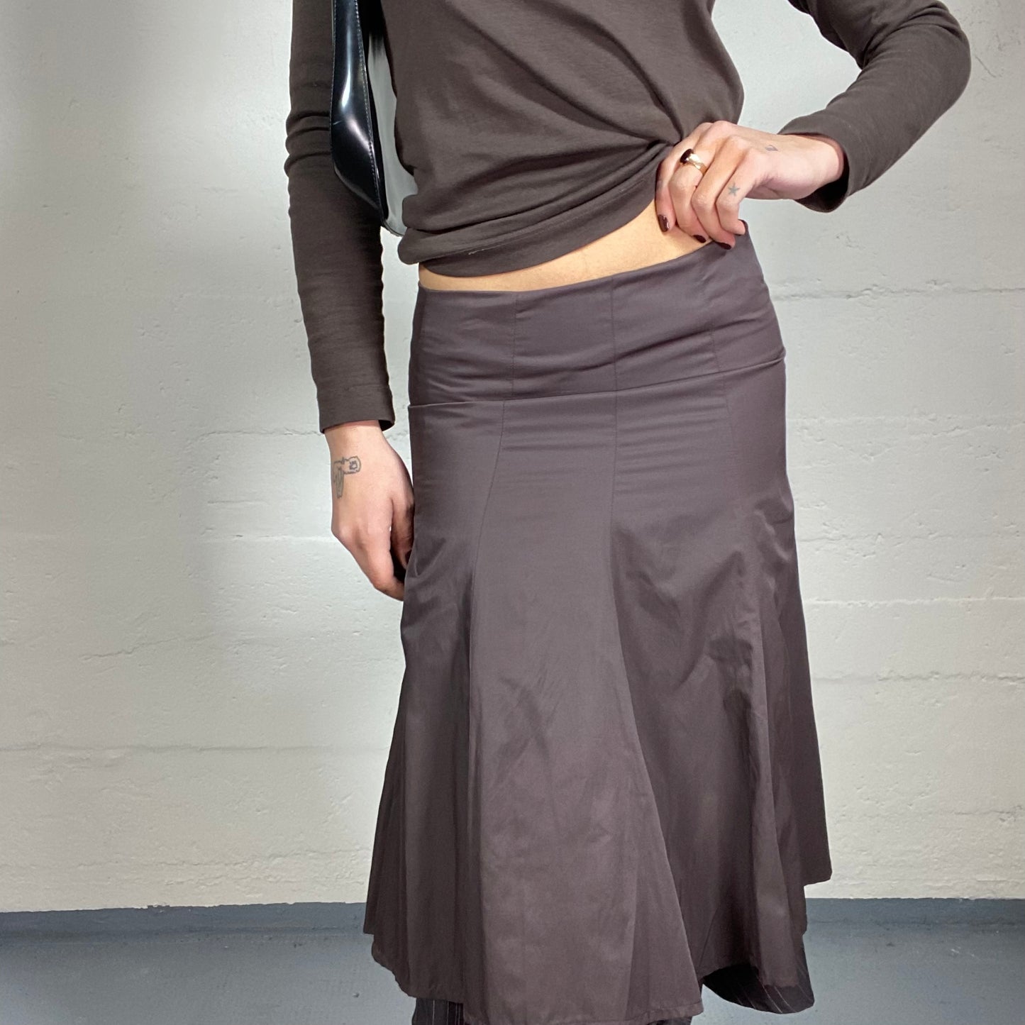 Vintage 2000's Cyber Brown Midi Tulip Skirt with Back Lacing Up Work Detail (S)