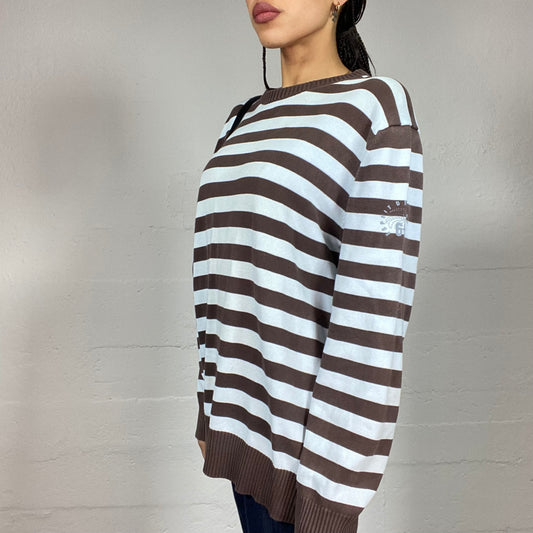 Vintage 2000's Joey Brown and White Thick Stripes Pullover (L)