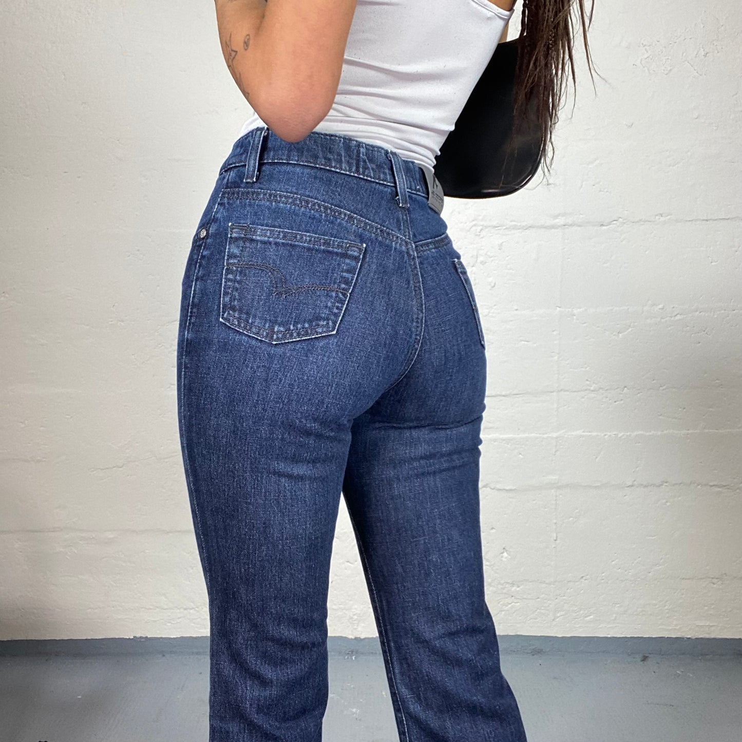 Vintage 2000's Pin Up Girl Denim HIgh Waist Capri Pants with Skinny Cut (S)