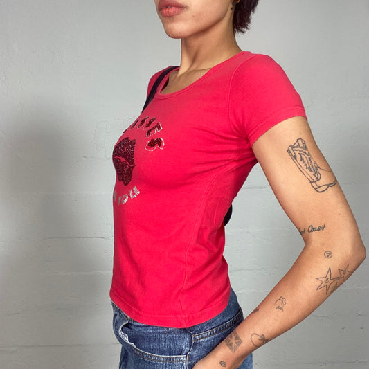 Vintage 2000's Downtown Girl Top with "Kisses for You" Rhinestones Detail and Open Back (S/M)