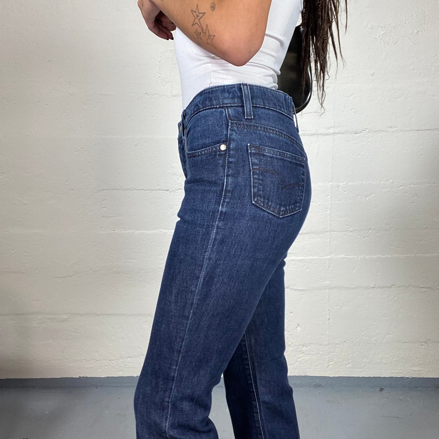 Vintage 2000's Pin Up Girl Denim HIgh Waist Capri Pants with Skinny Cut (S)