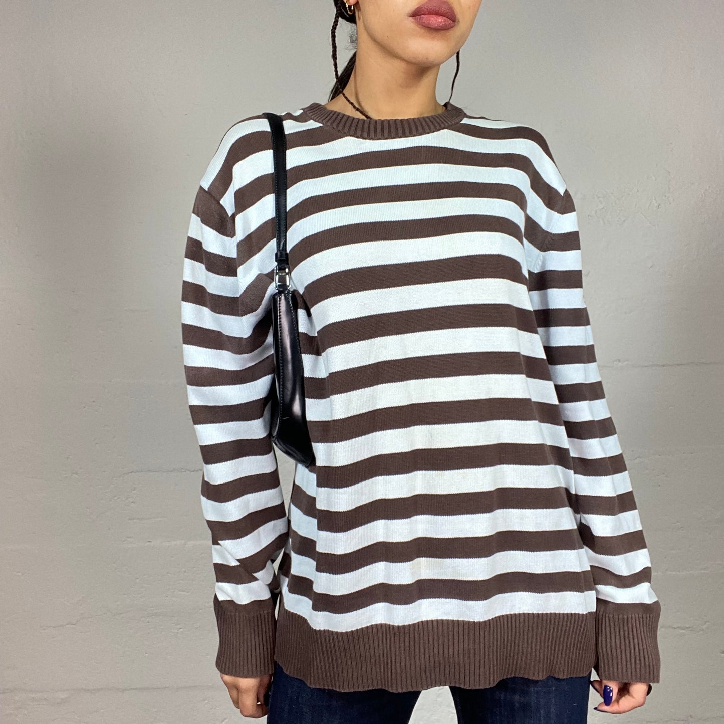 Vintage 2000's Joey Brown and White Thick Stripes Pullover (L)