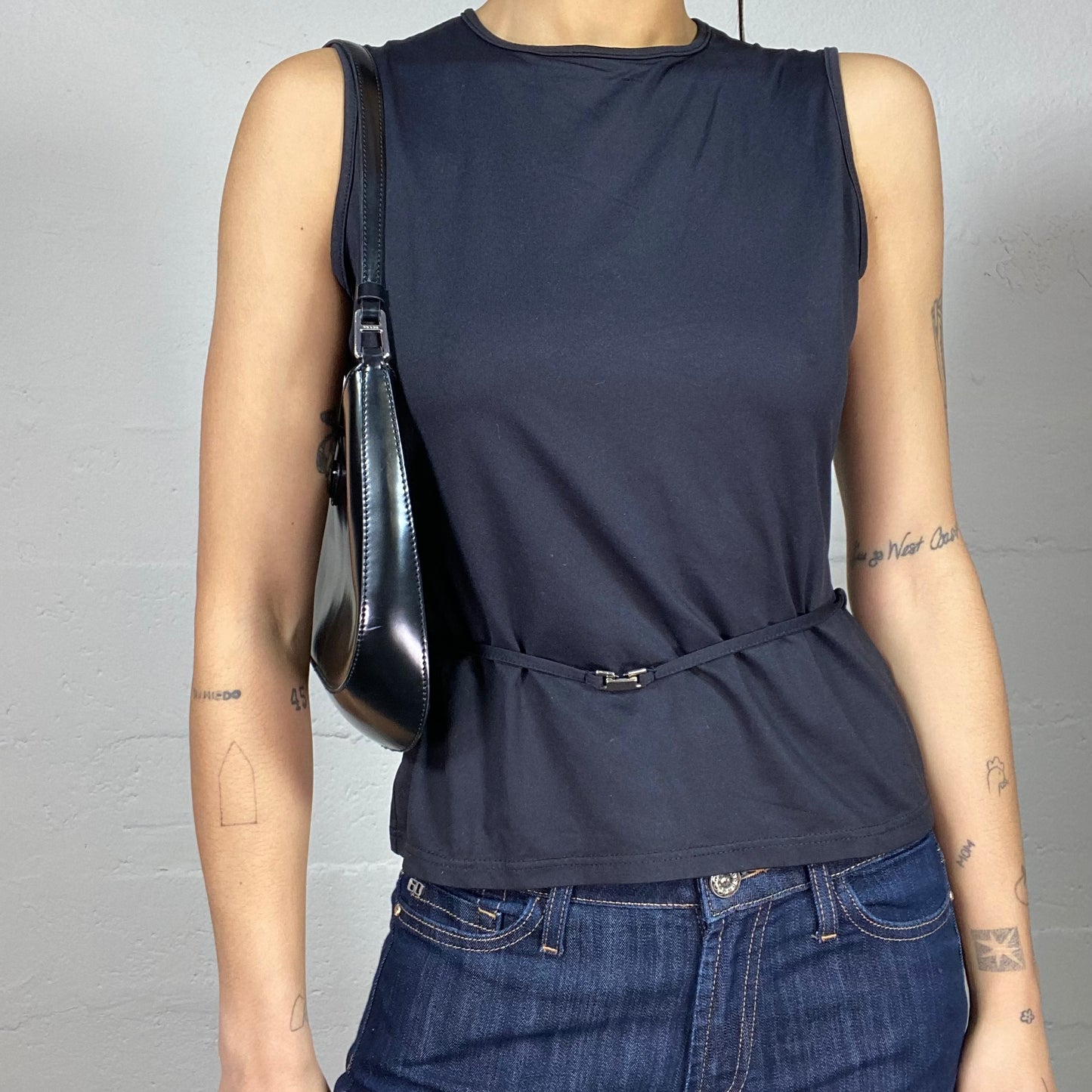 Vintage 2000's Office Black Top with Belt Detail (M)