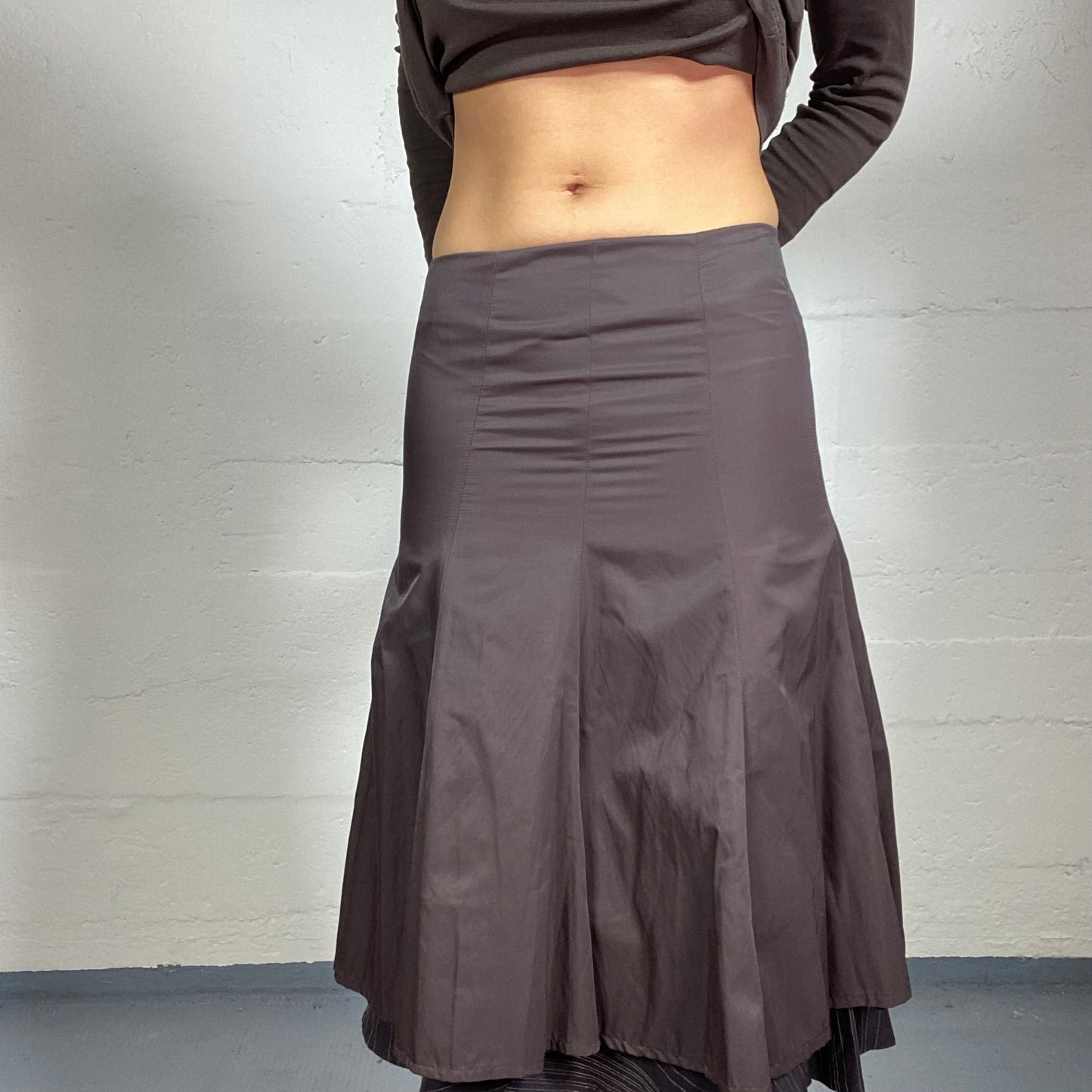 Vintage 2000's Cyber Brown Midi Tulip Skirt with Back Lacing Up Work Detail (S)