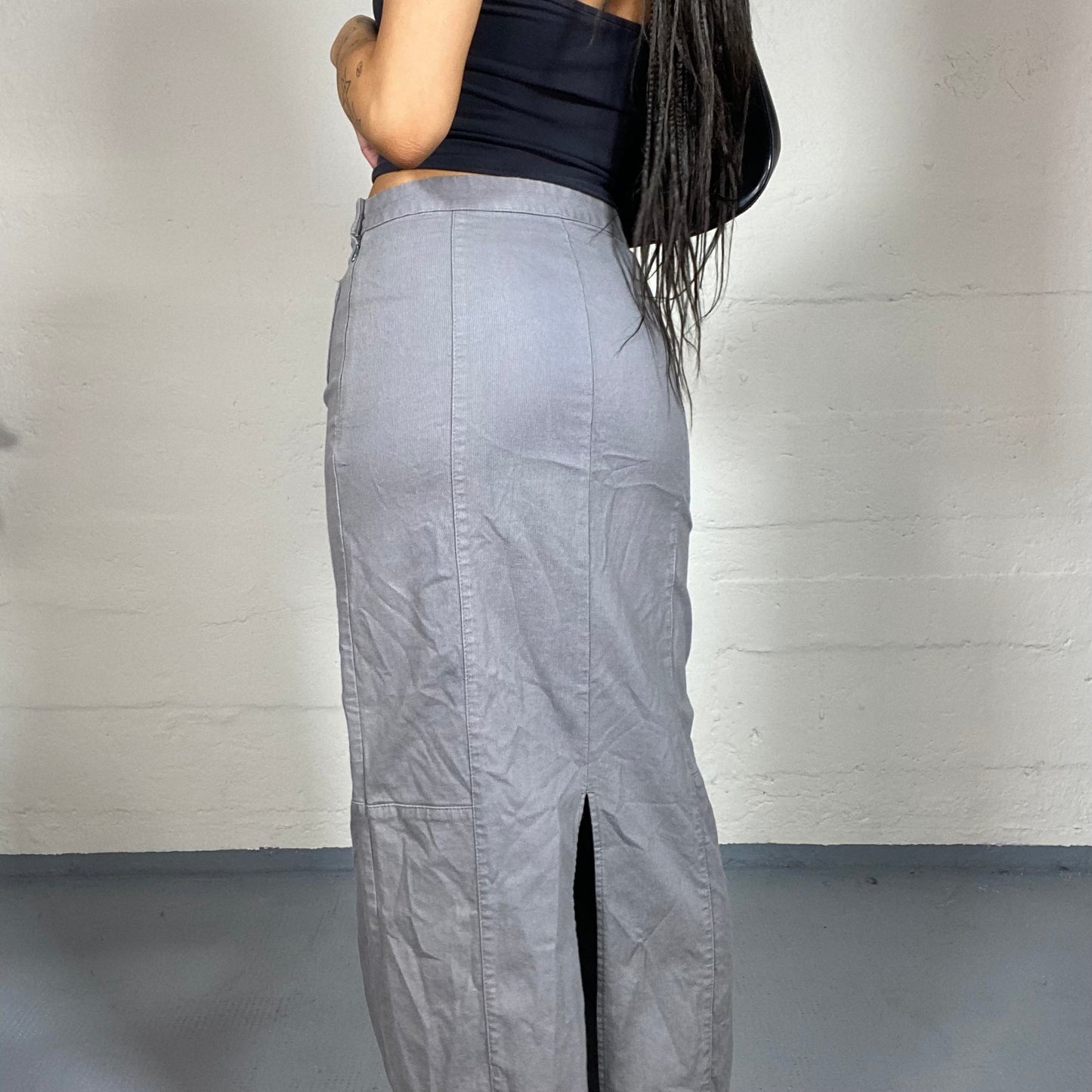 Vintage 2000's Rave Grey Cargo Maxi Skirt with Pocket Detail (S)